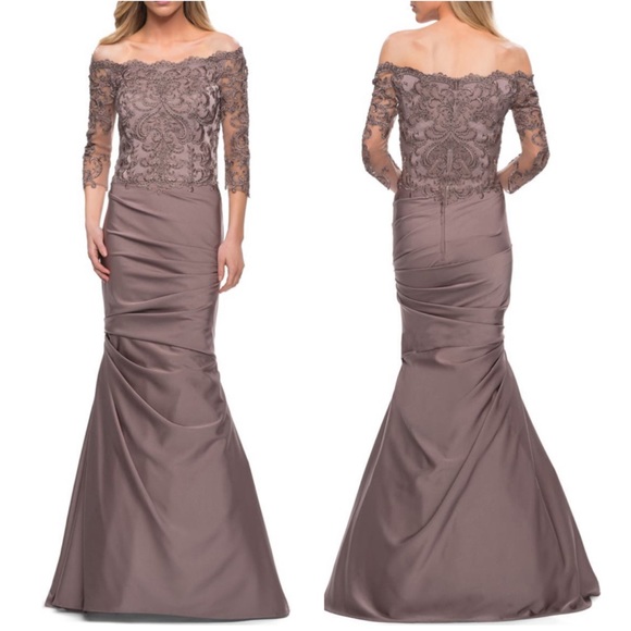 LA FEMME Lace Sparkle Bodice Mermaid Gown NEW Cocoa Size 8 Dress